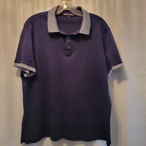 Michael Kors Mens Polo Shirt Navy Blue Large Cotton Blend Short Sleeve Embroider